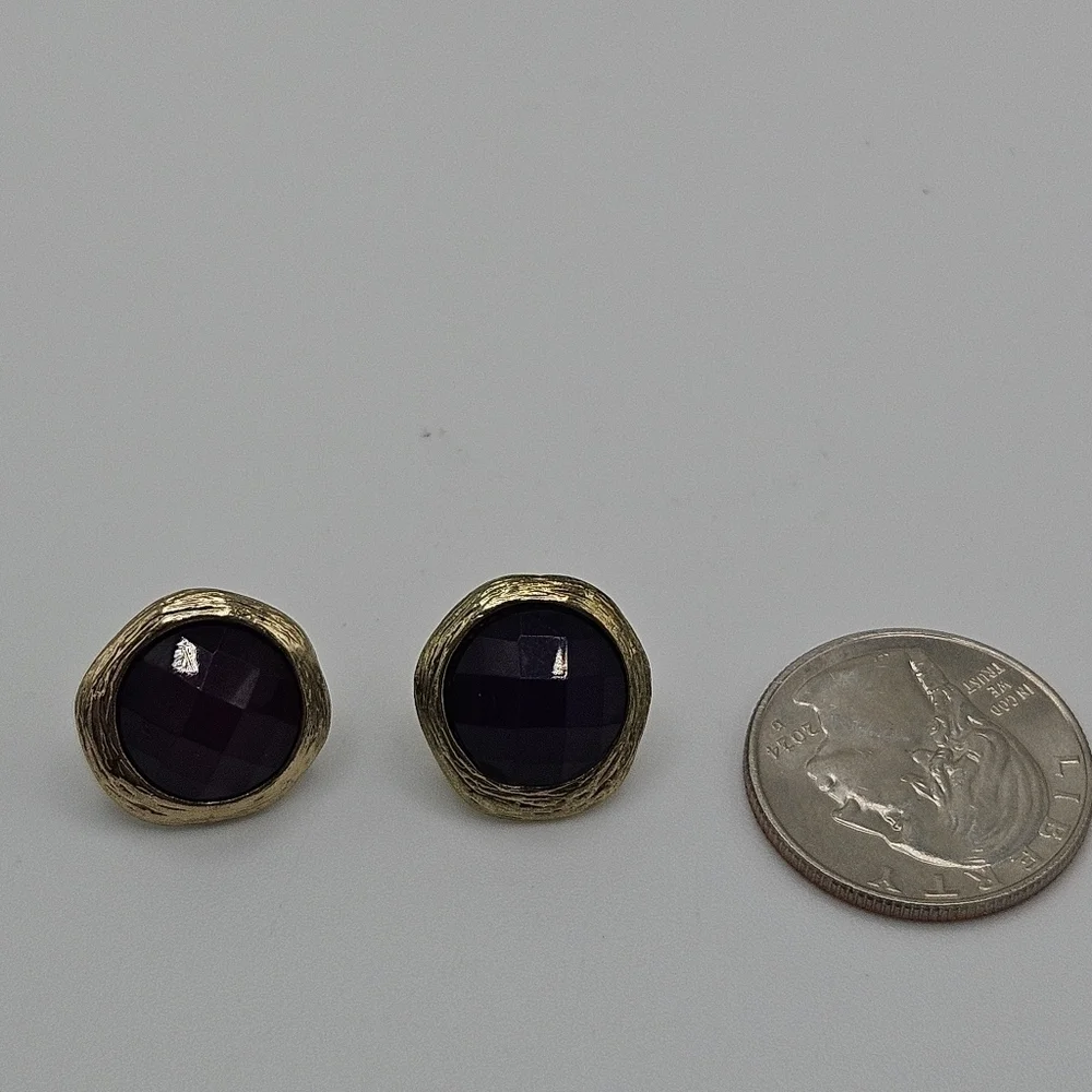 purple and gold tone large stud earrings